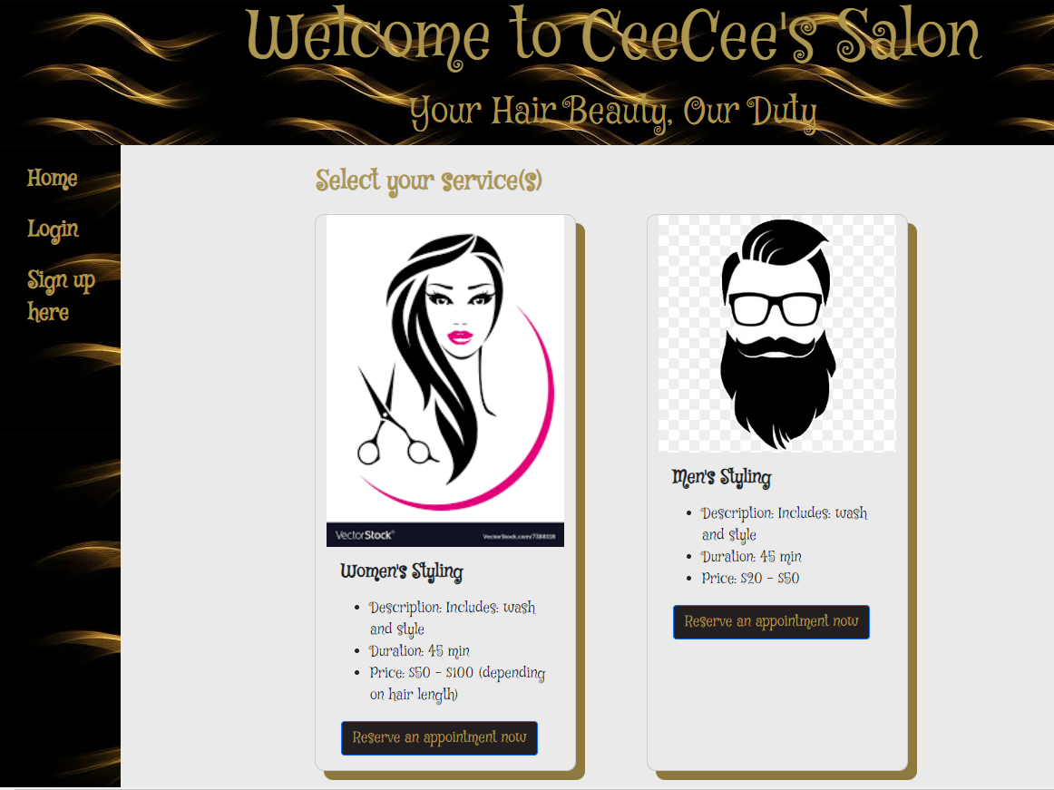 CeeCee's Salon Homepage screenshot