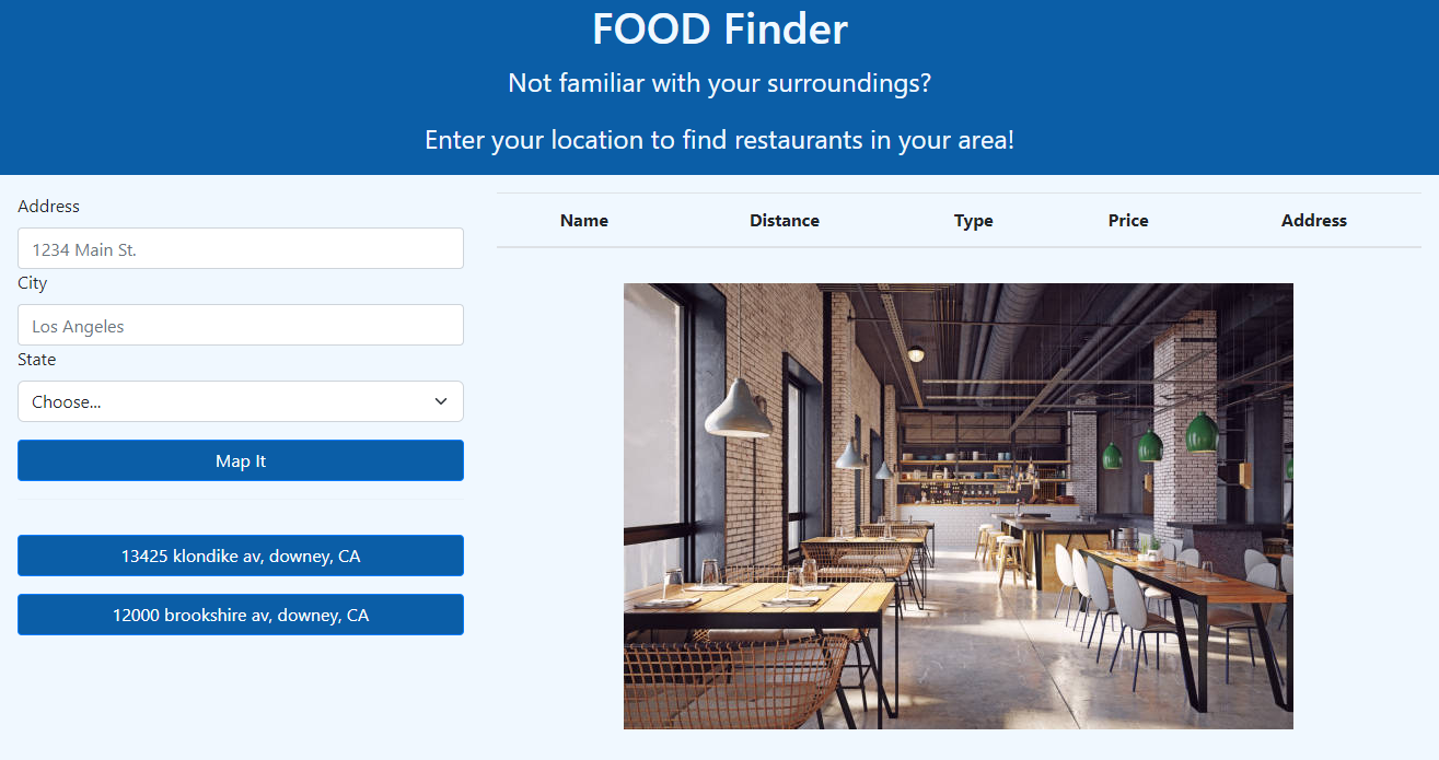 Image of Food Finder app home screen